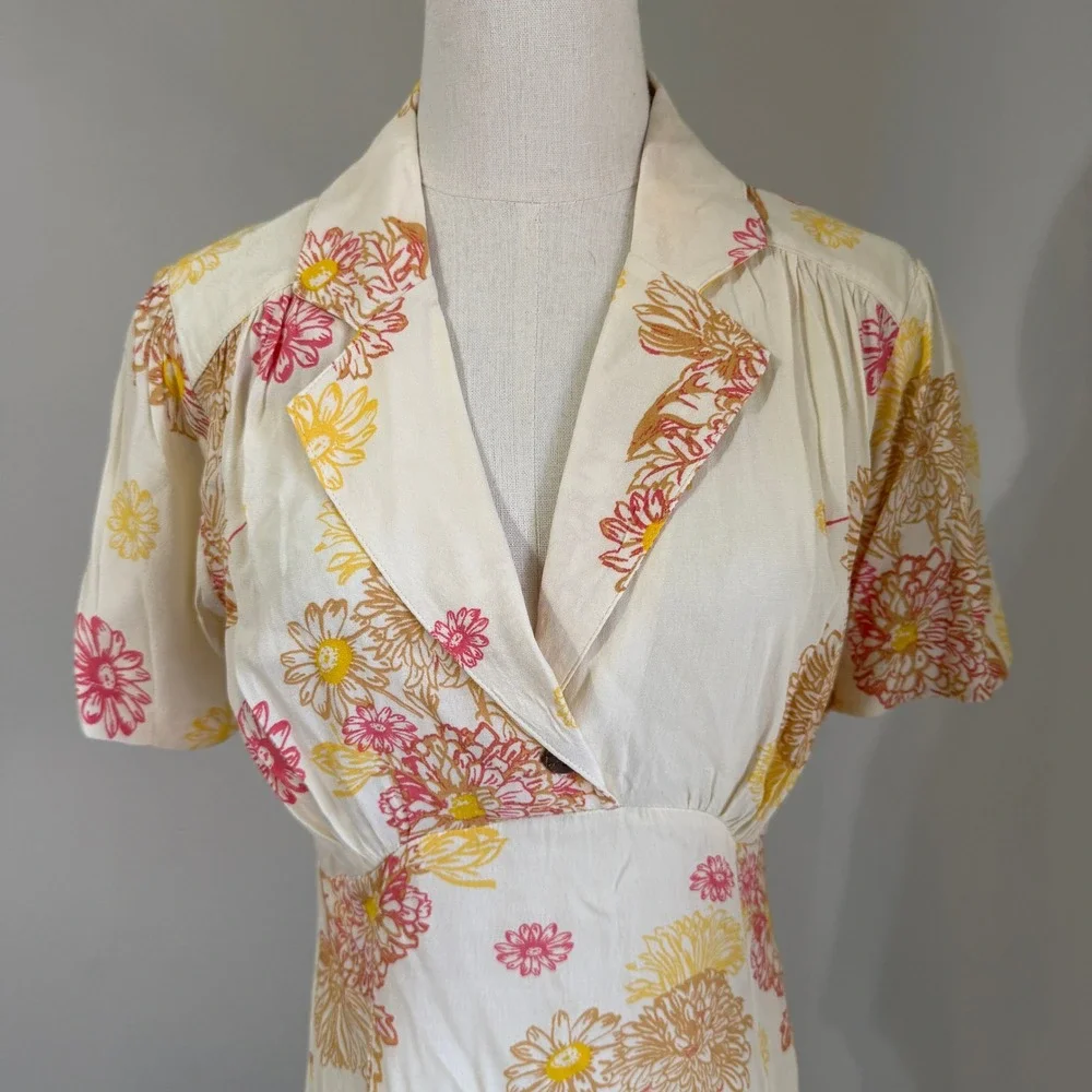 Free People Hawaii Floral Mini Dress Small Feminine Vintage‎ Shirt Dress Cottage